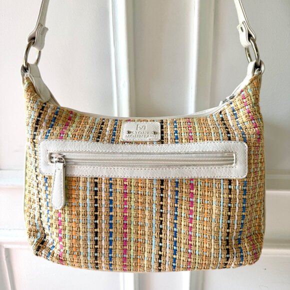 Stone Mountain Shoulder Bag Woven Straw Design and Faux Leather Adjustable Strap - Picture 4 of 14